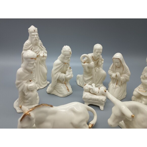 Centurion Collection Ceramic Nativity Set Ivory Gold 11 Piece Set - Picture 1 of 10
